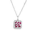 Ruby Baguette Diamond Geometric Pendant in white gold front view