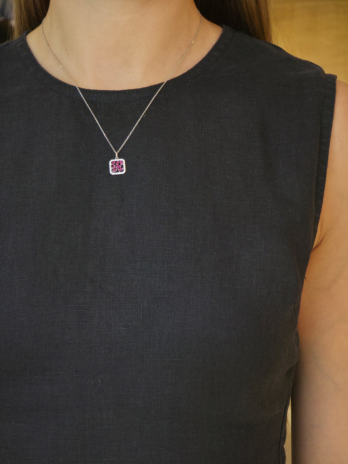 Ruby Baguette Diamond Geometric Pendant - additional view