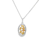 Yellow Sapphire Baguette Diamond Teardrop Pendant in white gold front view