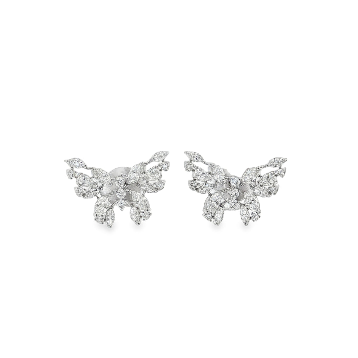 Mixed-Cut Diamond Butterfly Earrings in white gold front view