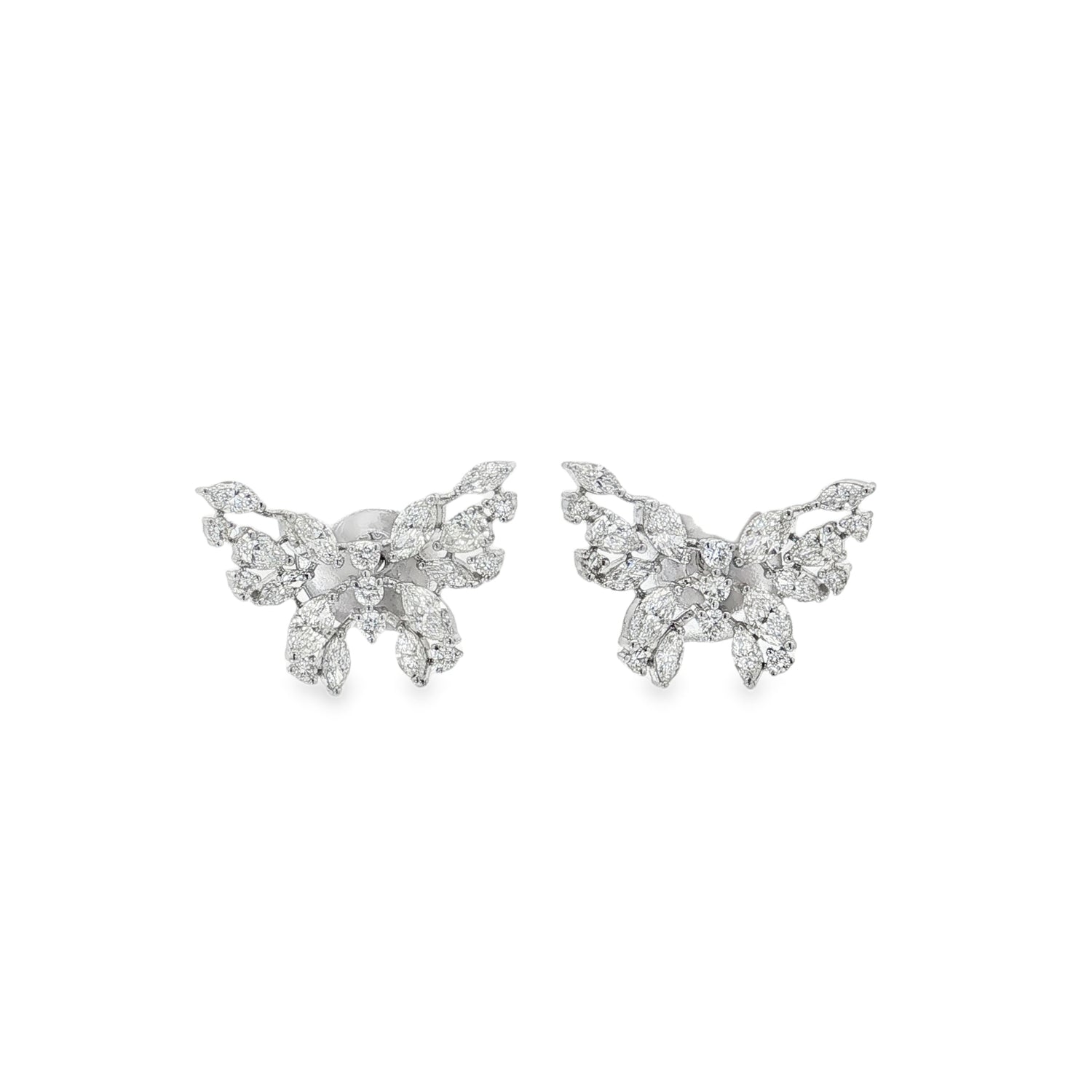 Mixed-Cut Diamond Butterfly Earrings in white gold front view
