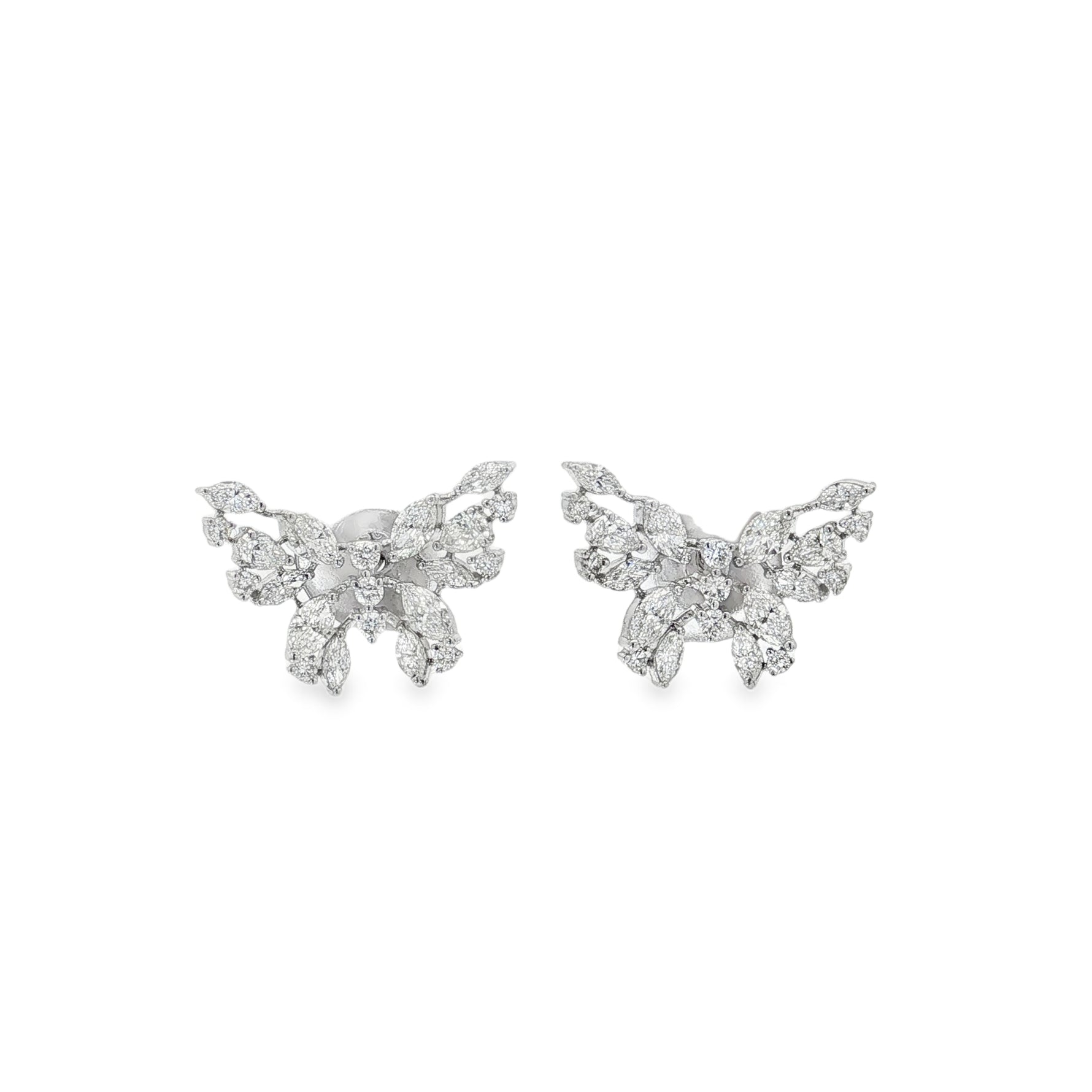 Mixed-Cut Diamond Butterfly Earrings in white gold front view
