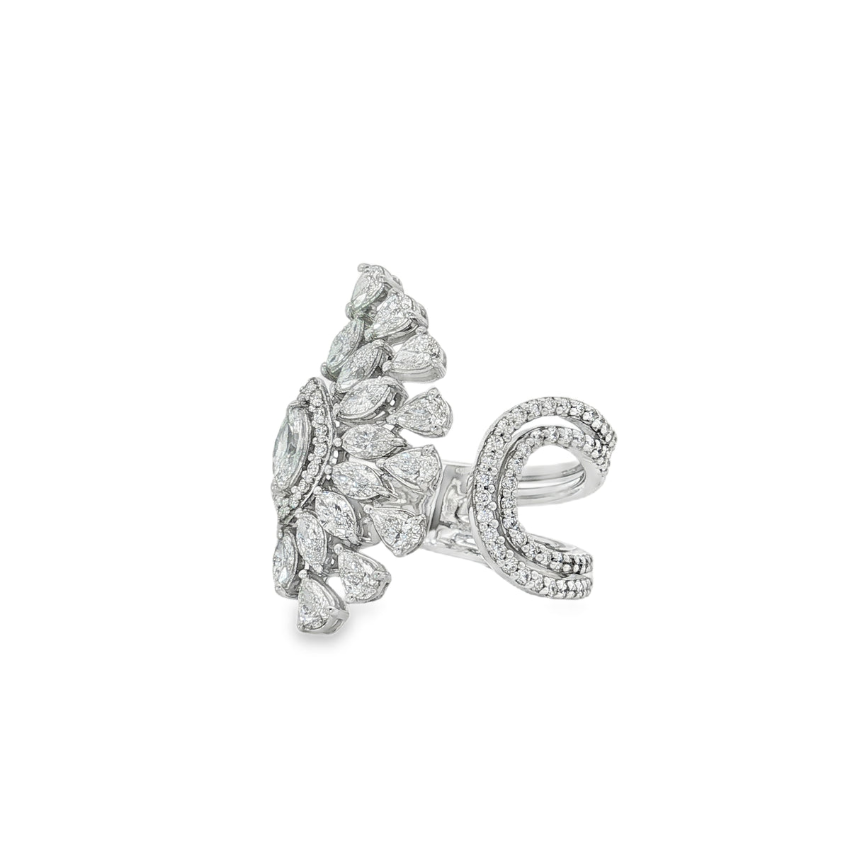 Mixed-Cut Diamond Wing Ring in white gold front view
