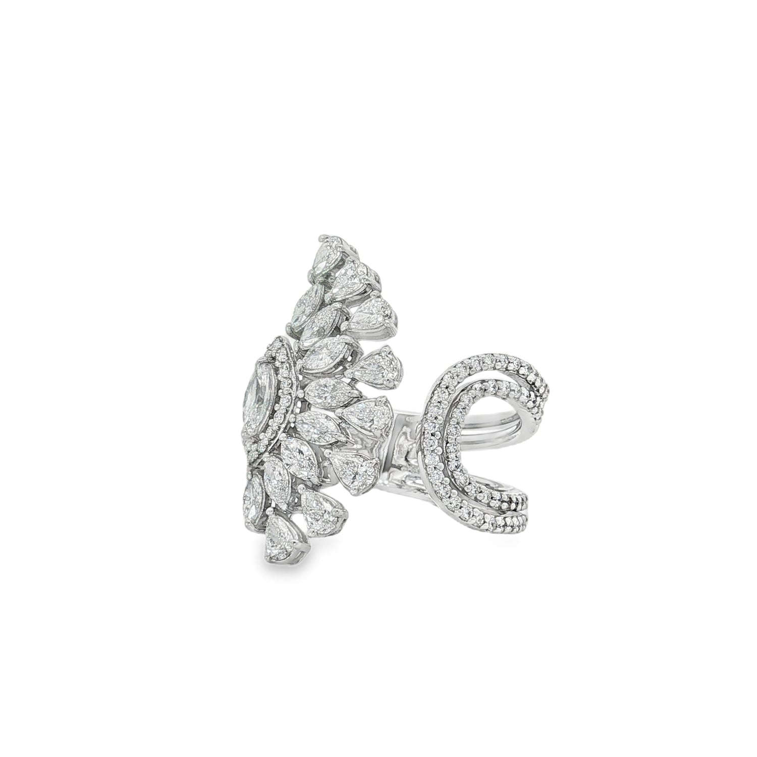 Mixed-Cut Diamond Wing Ring in white gold front view