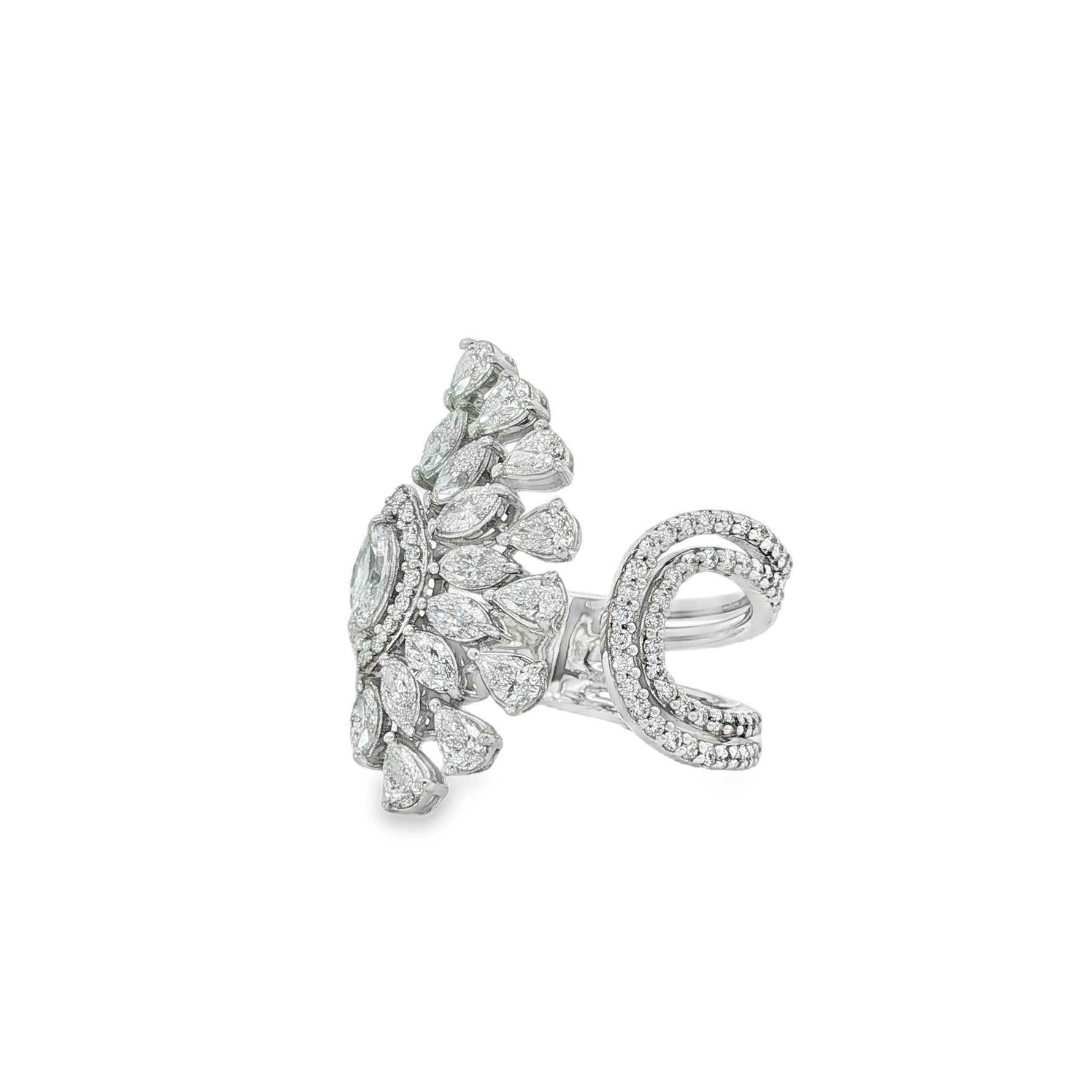 Mixed-Cut Diamond Wing Ring in white gold front view