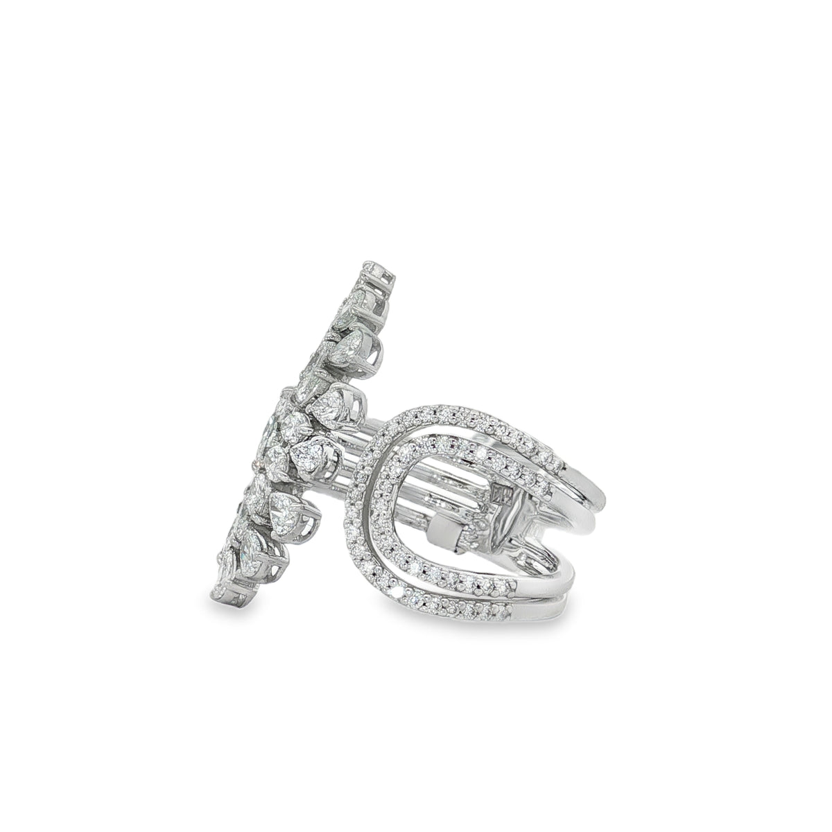 Mixed-Cut Diamond Wing Ring in white gold angled view