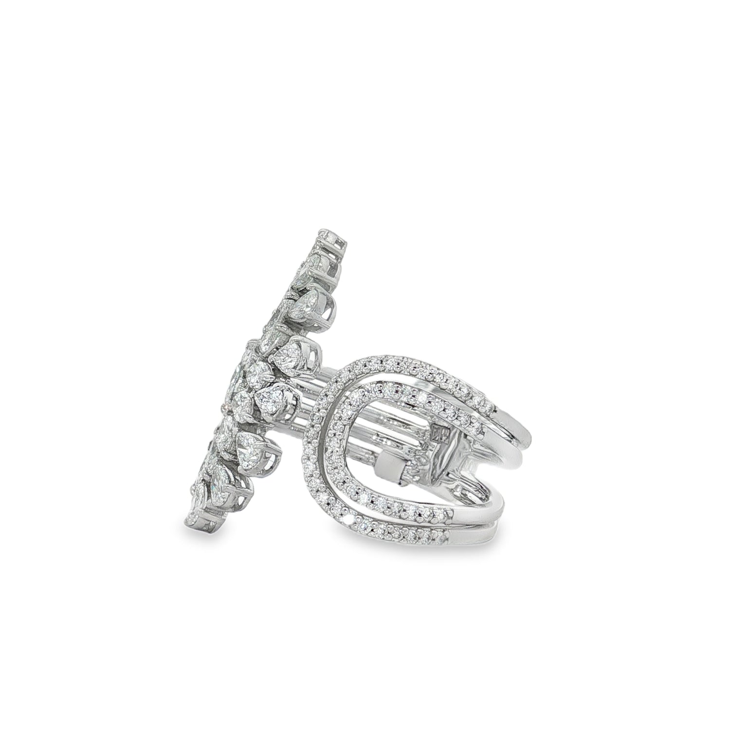 Mixed-Cut Diamond Wing Ring in white gold angled view