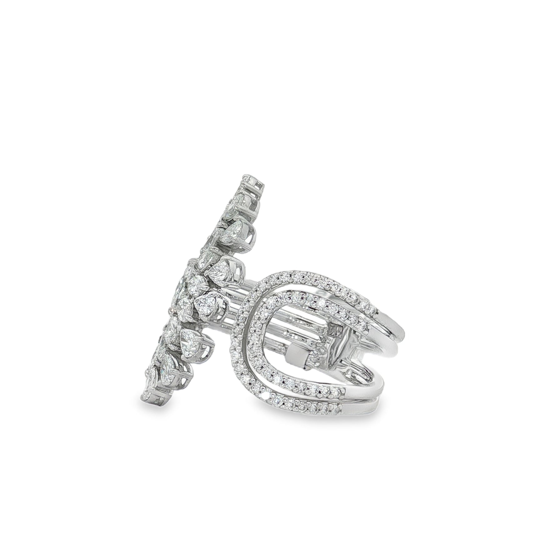 Mixed-Cut Diamond Wing Ring in white gold angled view