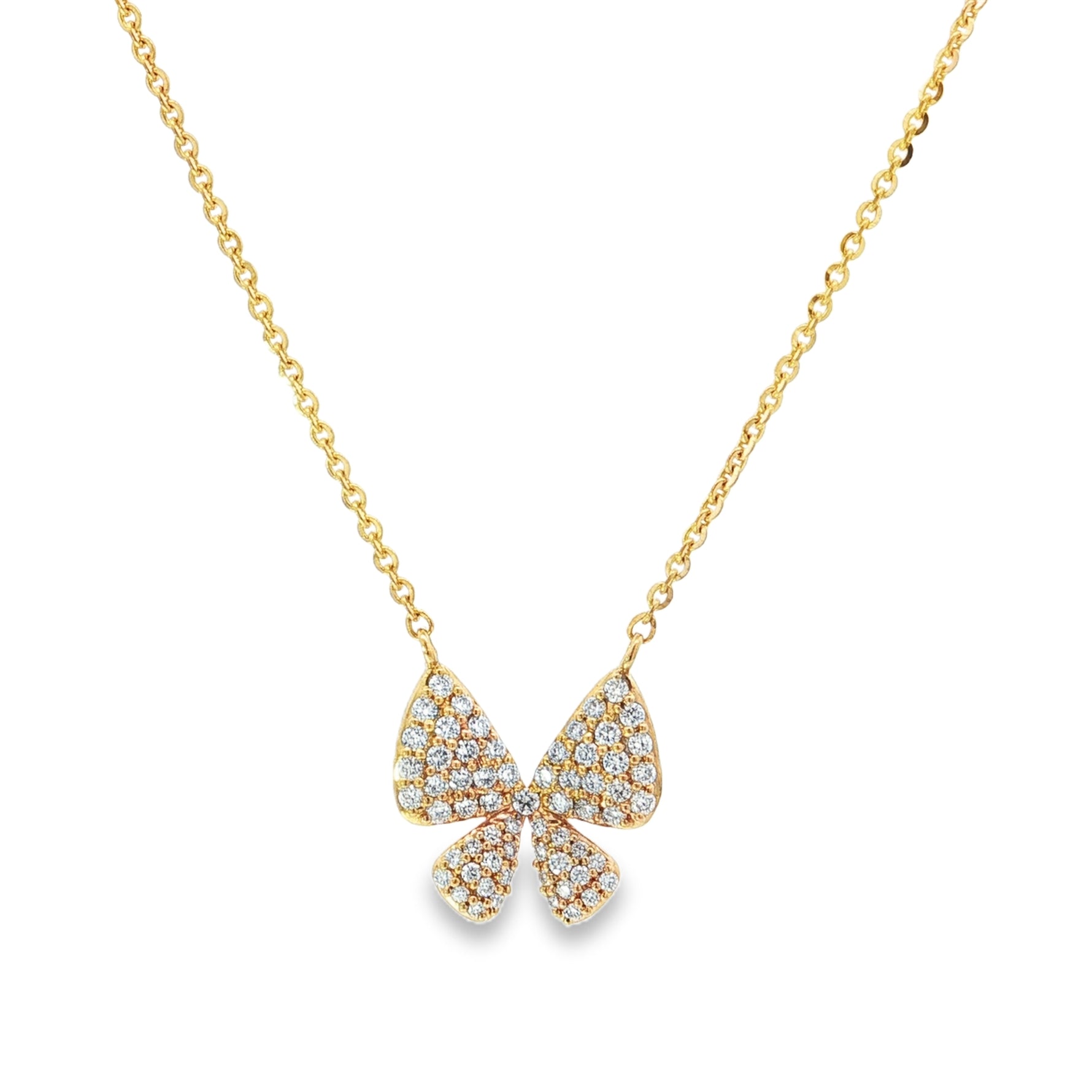 Diamond Butterfly Yellow Gold Pendant front view