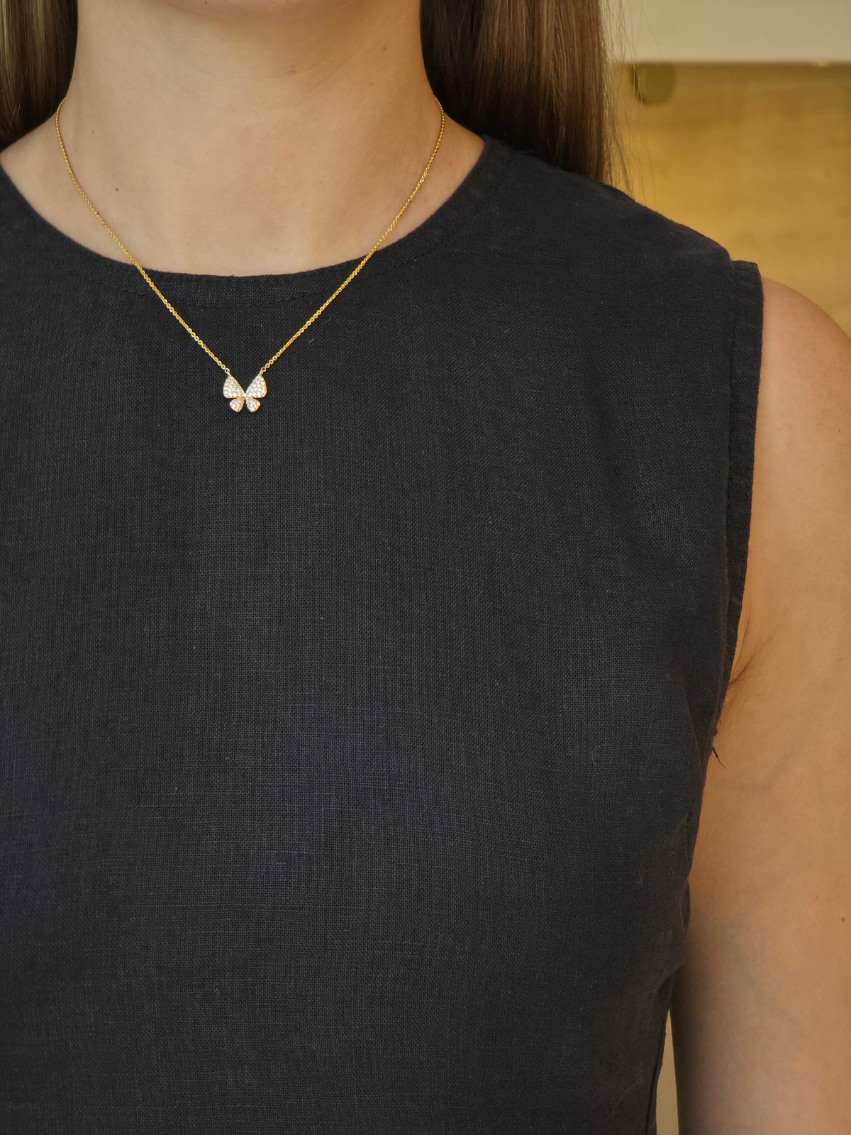 Diamond Butterfly Yellow Gold Pendant - additional view