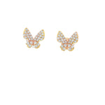 Diamond Butterfly Yellow Gold Stud Earrings front view