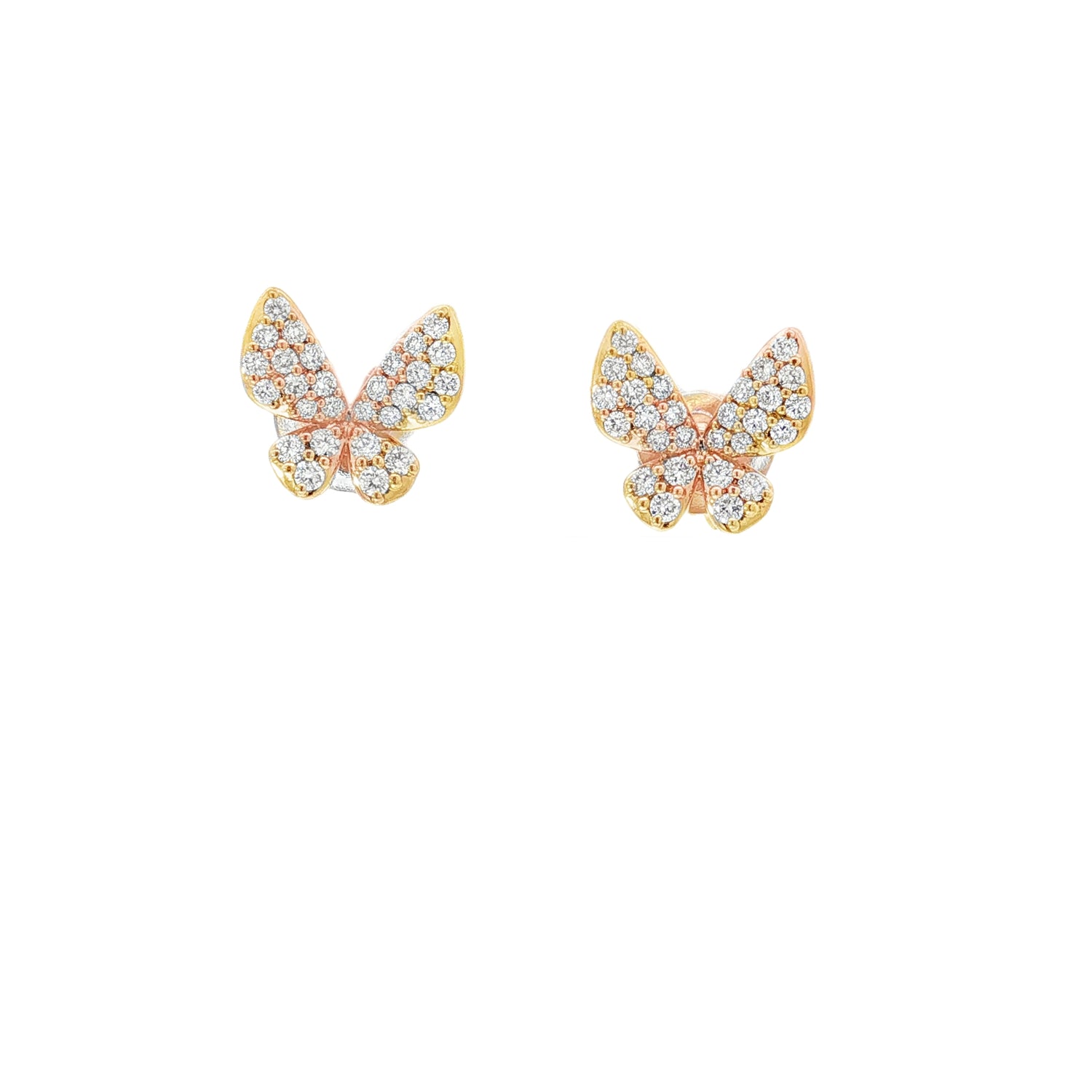 Diamond Butterfly Yellow Gold Stud Earrings front view