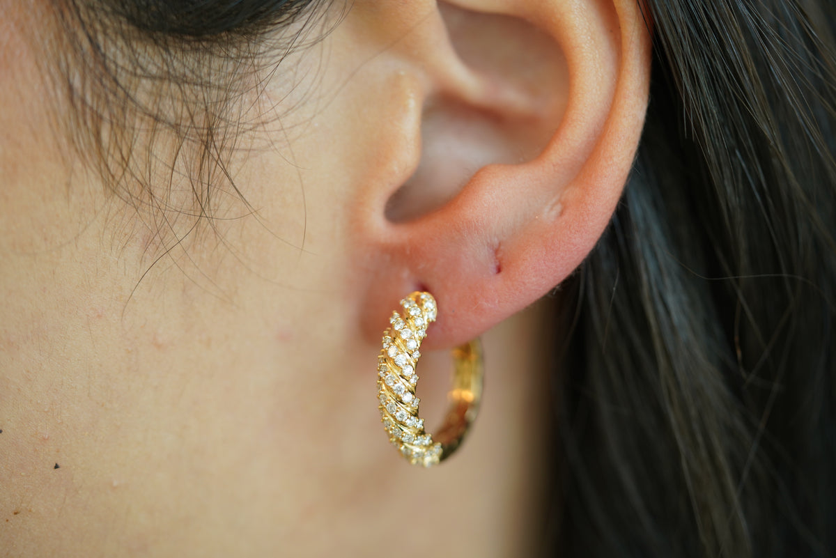 Refined Pavé Lattice Yellow Gold Hoops - additional view