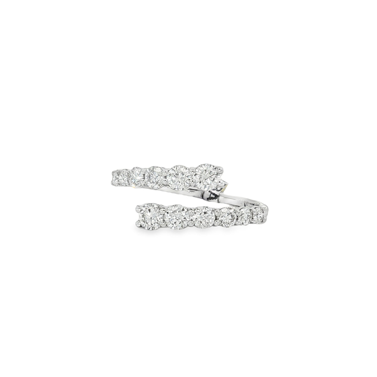 Round Diamond Parallel Bypass Ring in white gold front view