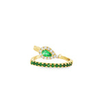 Emerald Diamond Wave Yellow Gold Ring front view