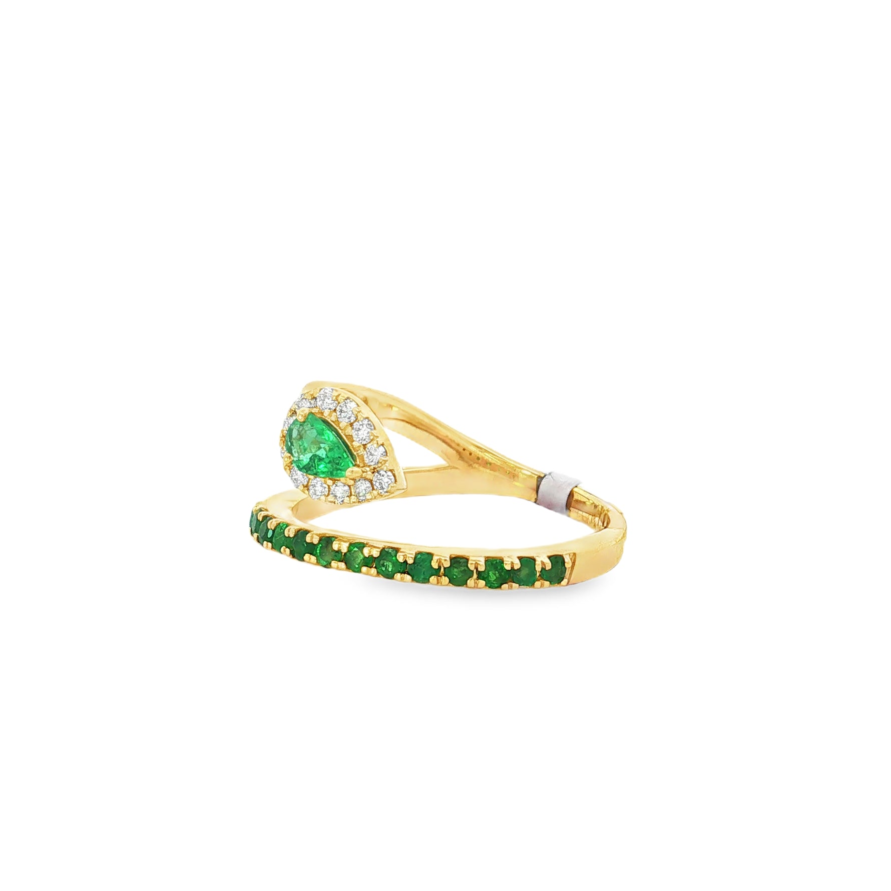 Emerald Diamond Wave Yellow Gold Ring angled view