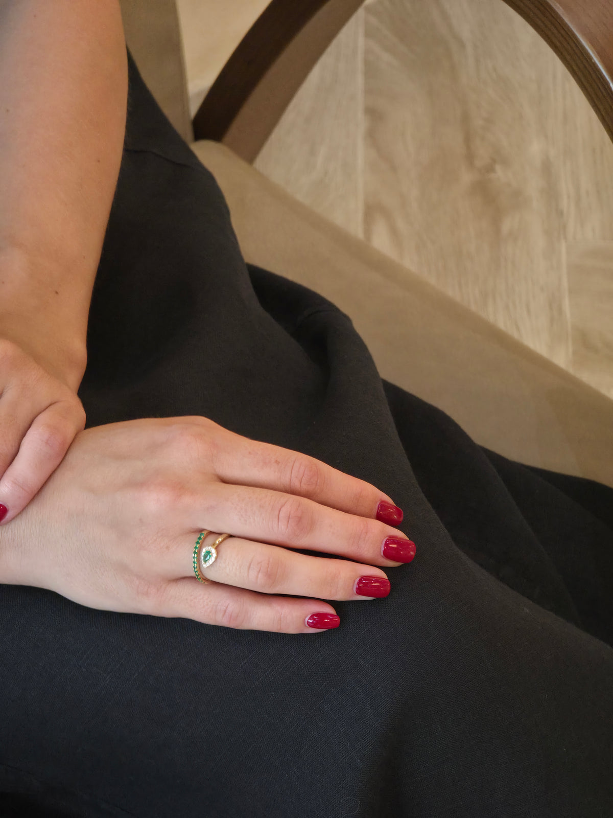 Emerald Diamond Wave Yellow Gold Ring - additional view