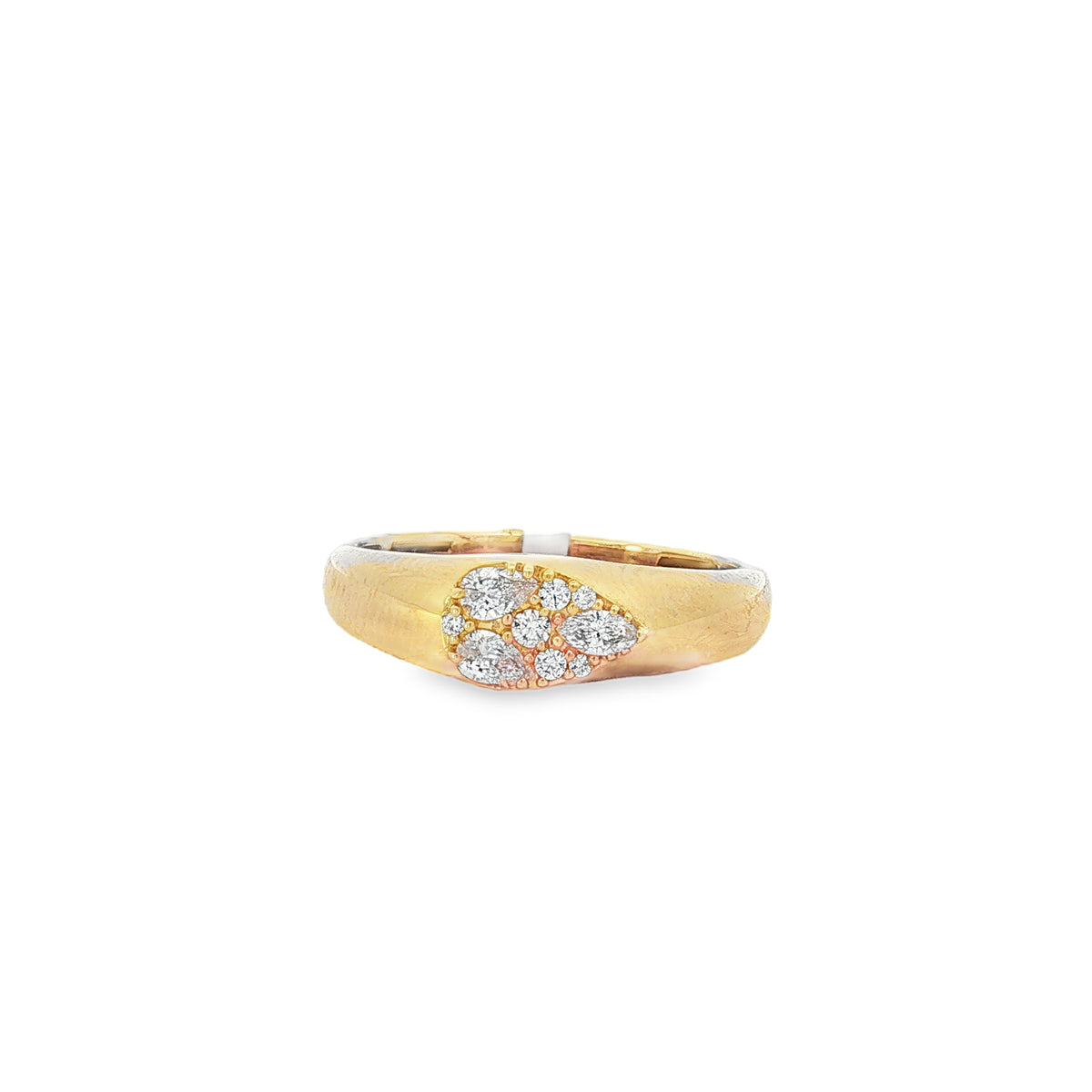 Floral Diamond Yellow Gold Signet Ring front view