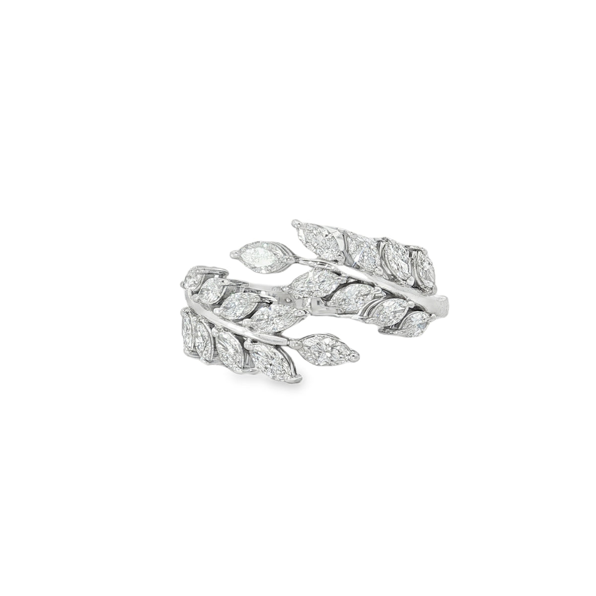 Marquise Diamond Laurel Open Ring in white gold front view