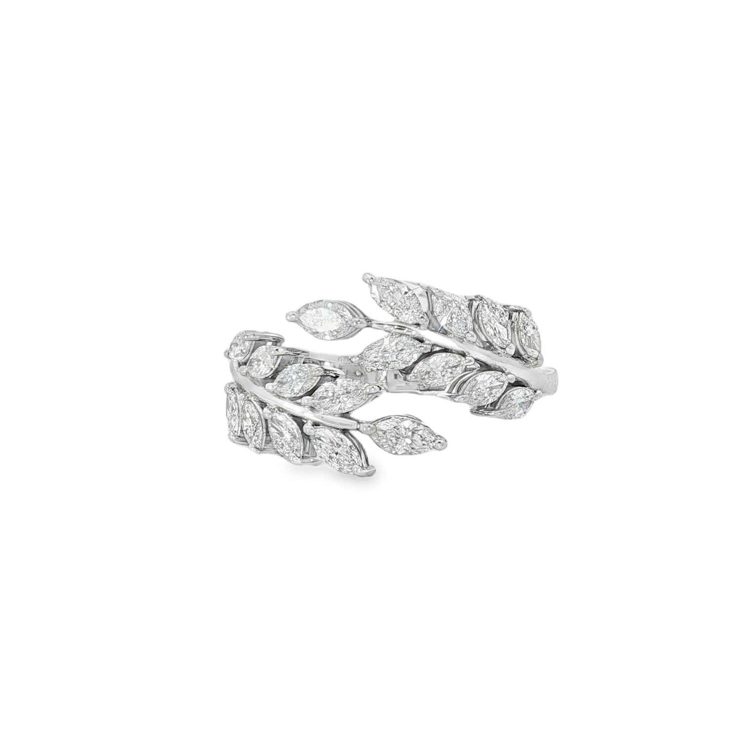 Marquise Diamond Laurel Open Ring in white gold front view