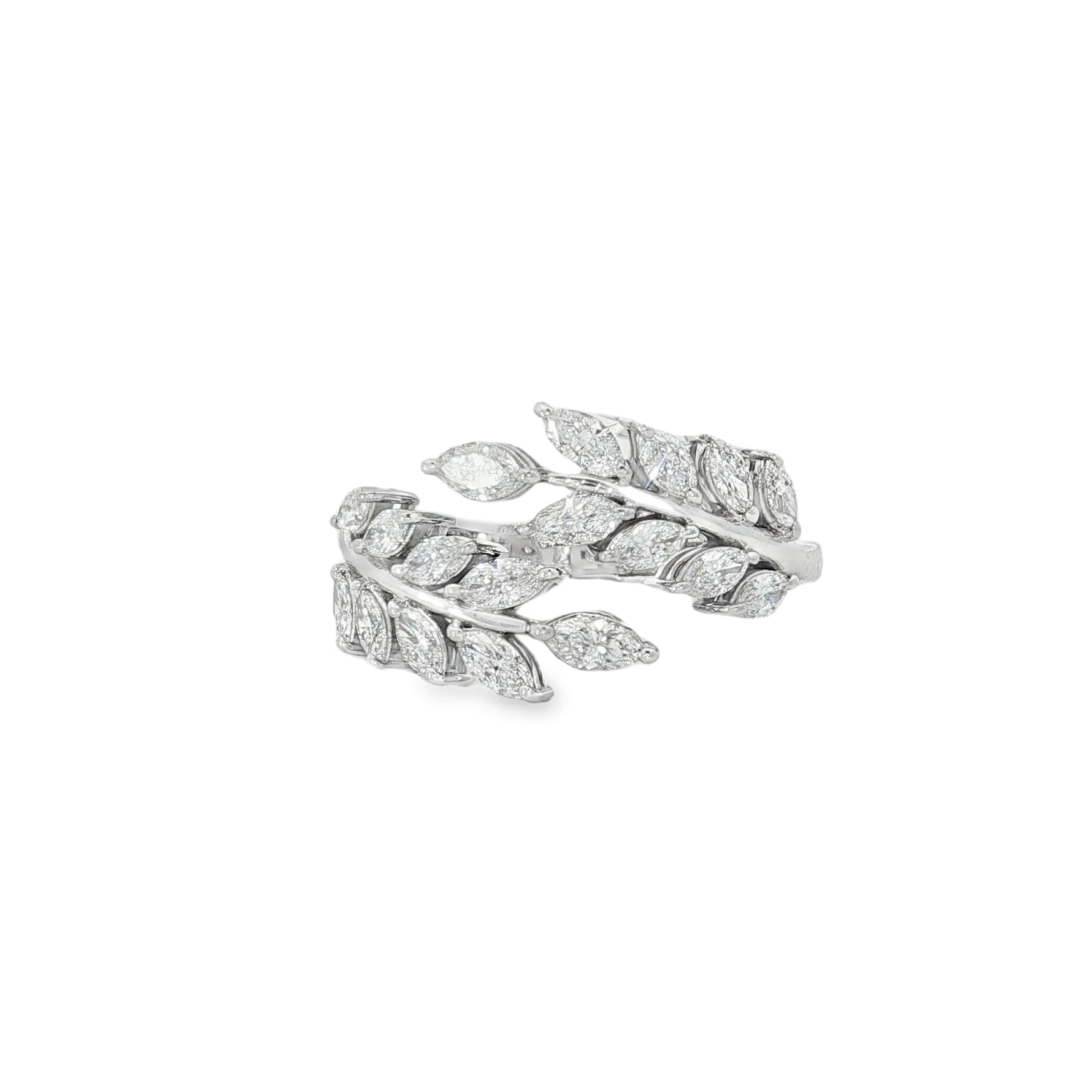 Marquise Diamond Laurel Open Ring in white gold front view
