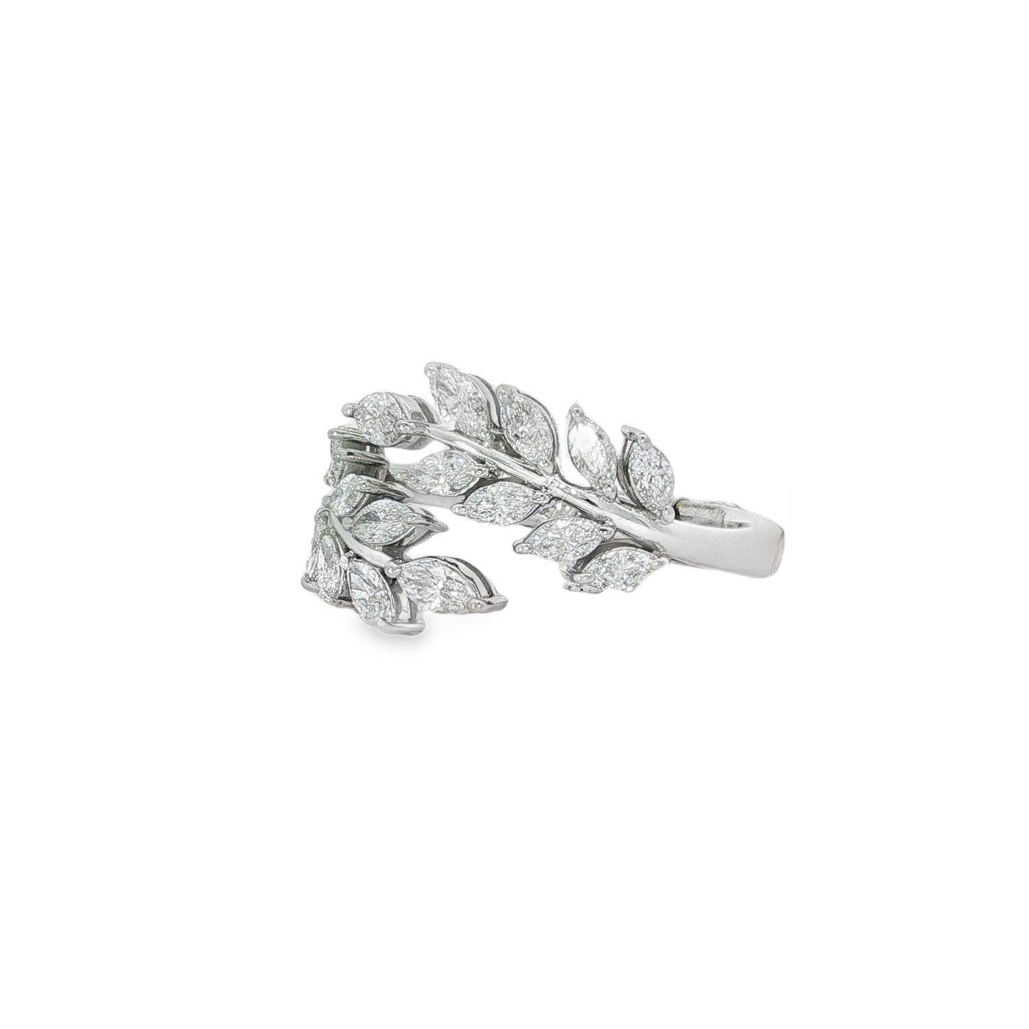 Marquise Diamond Laurel Open Ring in white gold angled view
