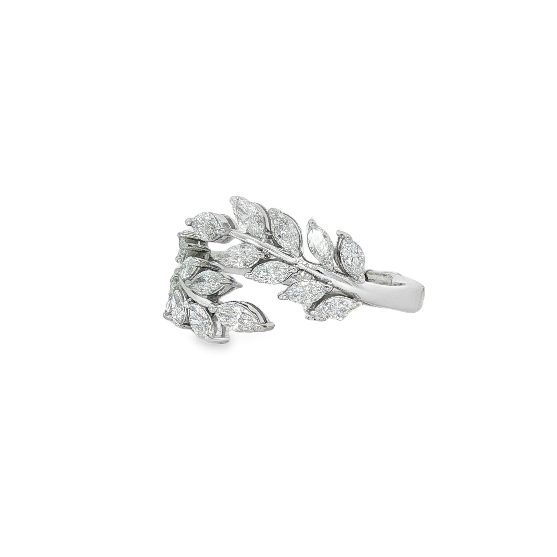 Marquise Diamond Laurel Open Ring in white gold angled view