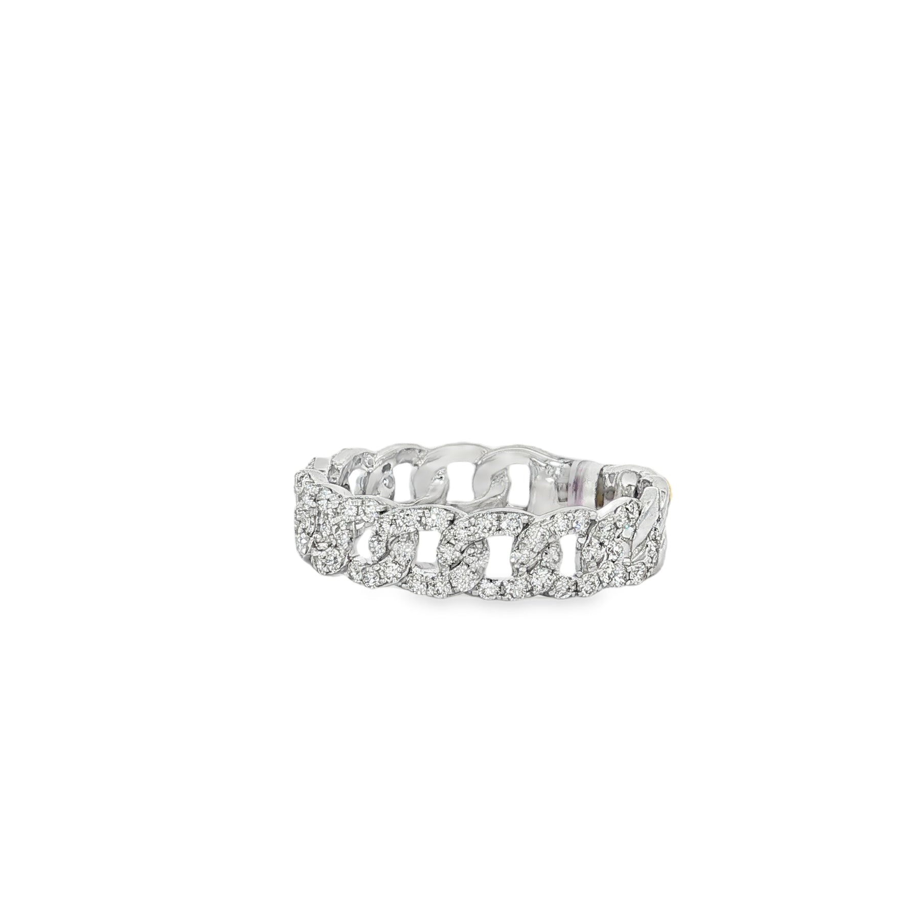 Diamond Cuban Link Ring in white gold angled view