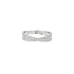 Parallel Pavé Diamond Crossover Ring in white gold front view