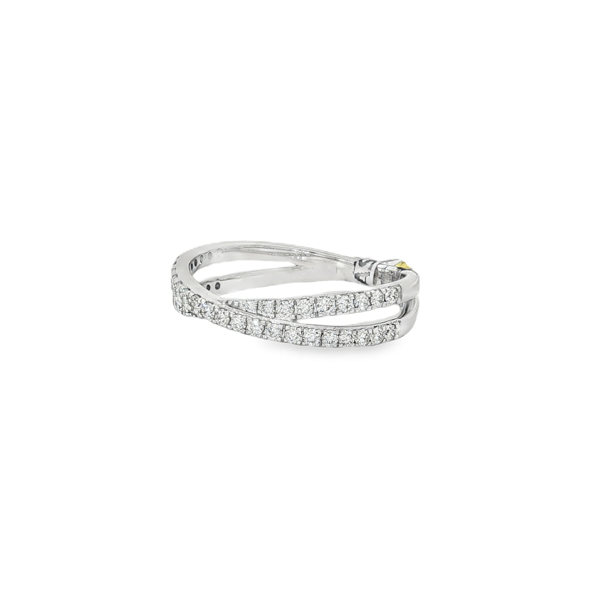 Parallel Pavé Diamond Crossover Ring in white gold angled view