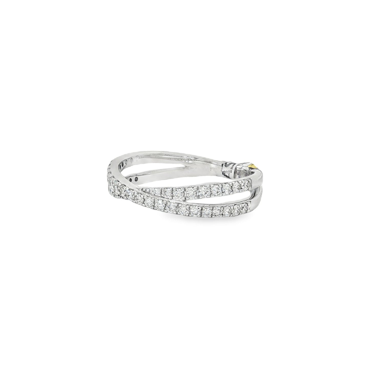 Parallel Pavé Diamond Crossover Ring in white gold angled view