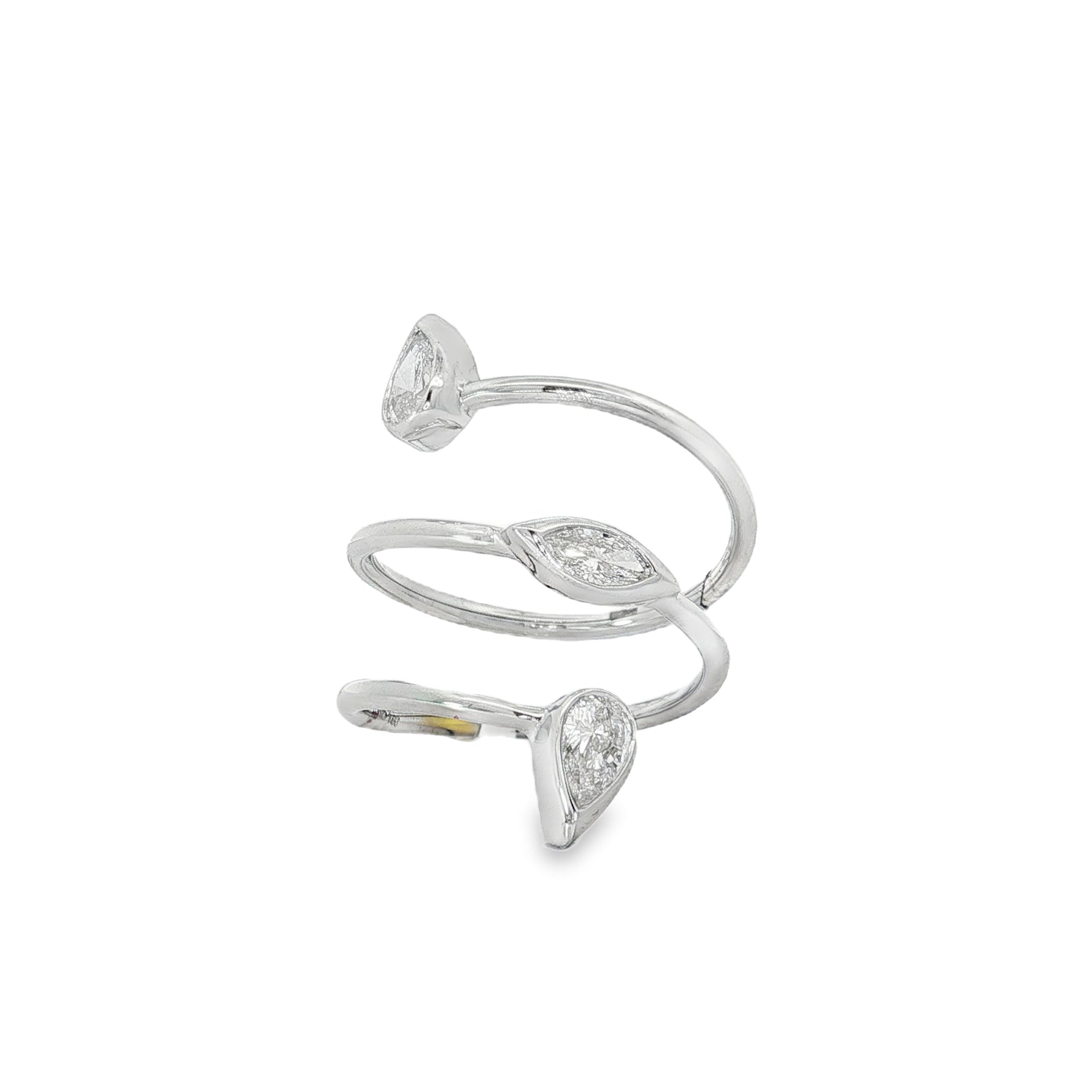 Mixed-Cut Diamond Spiral Ring in white gold front view