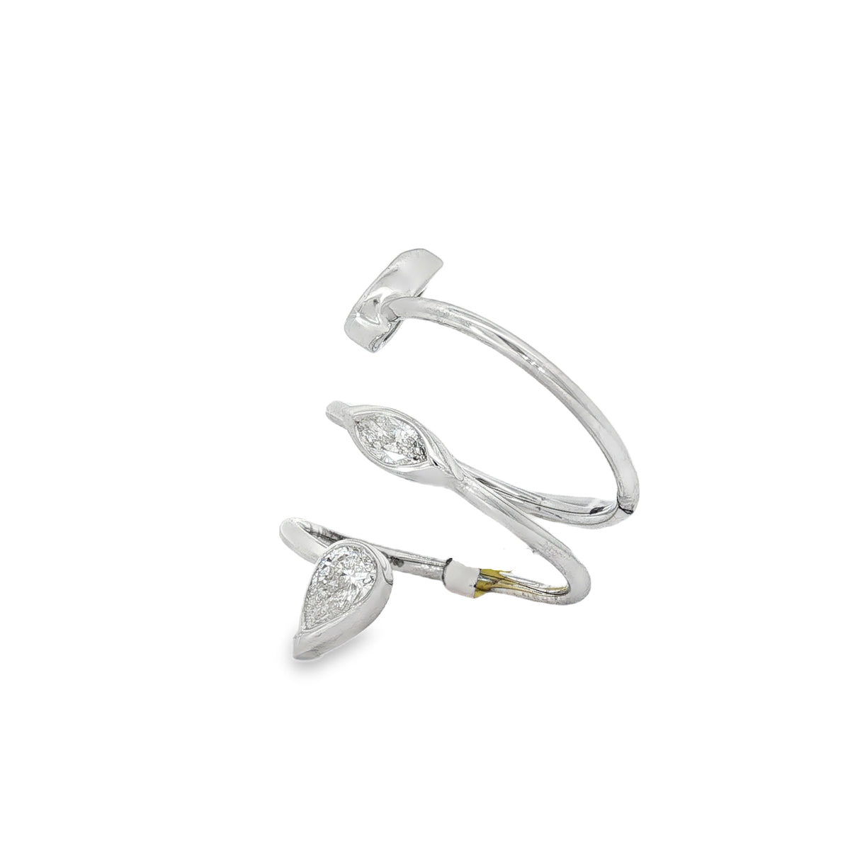 Mixed-Cut Diamond Spiral Ring in white gold angled view