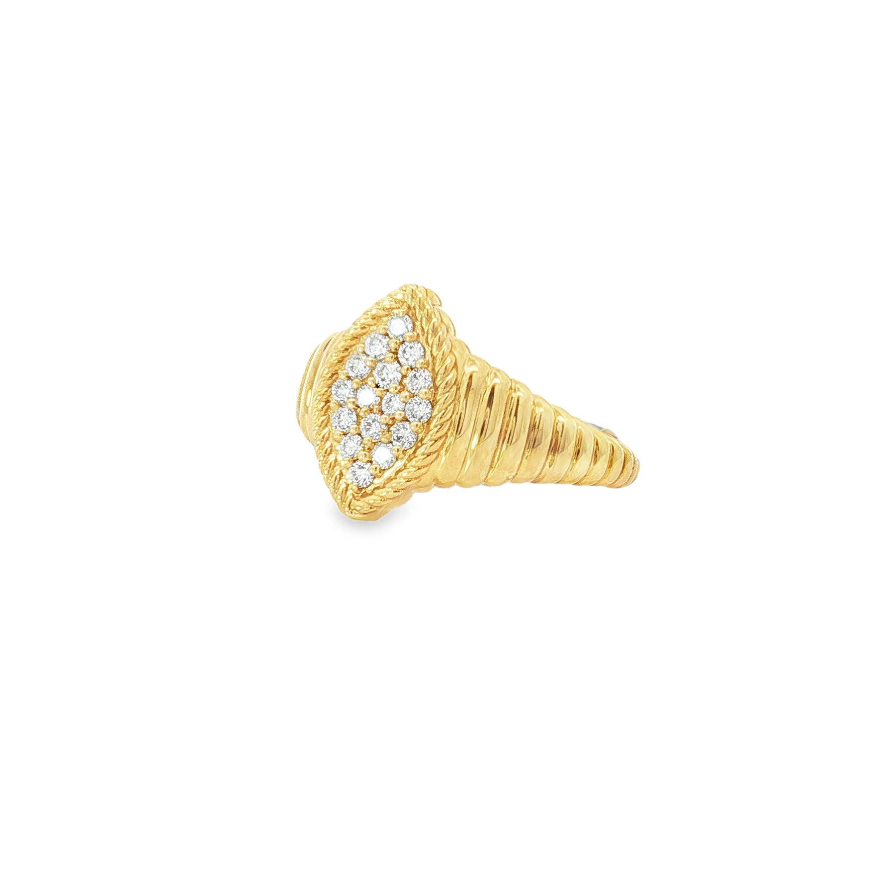 Diamond Yellow Gold Signet Ring angled view