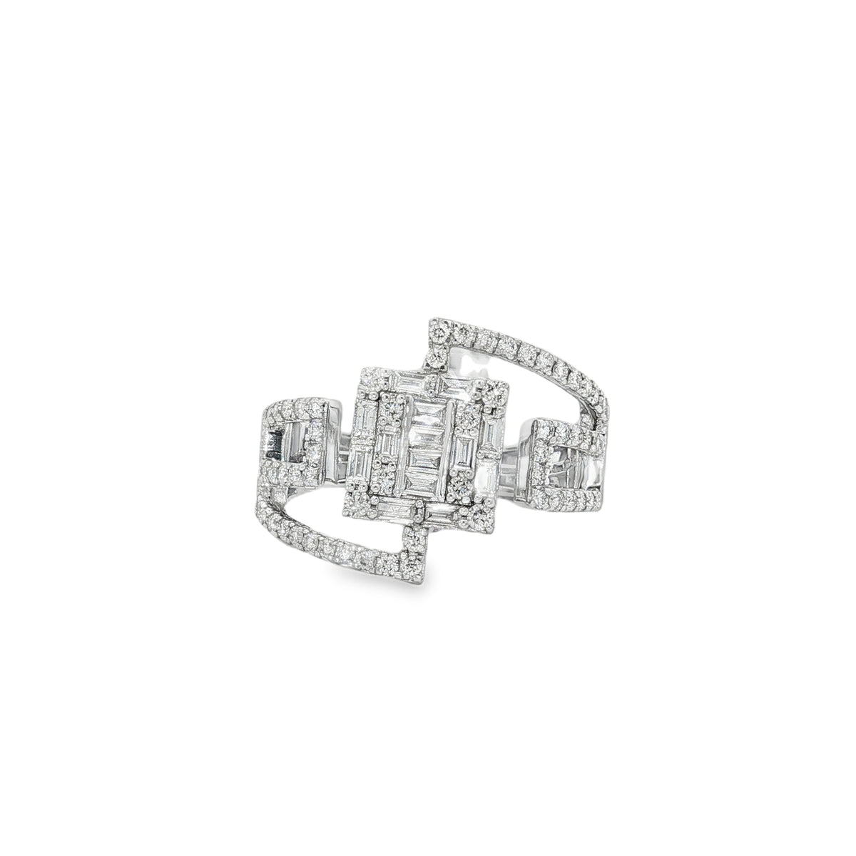 Baguette Diamond Frame Ring in white gold front view