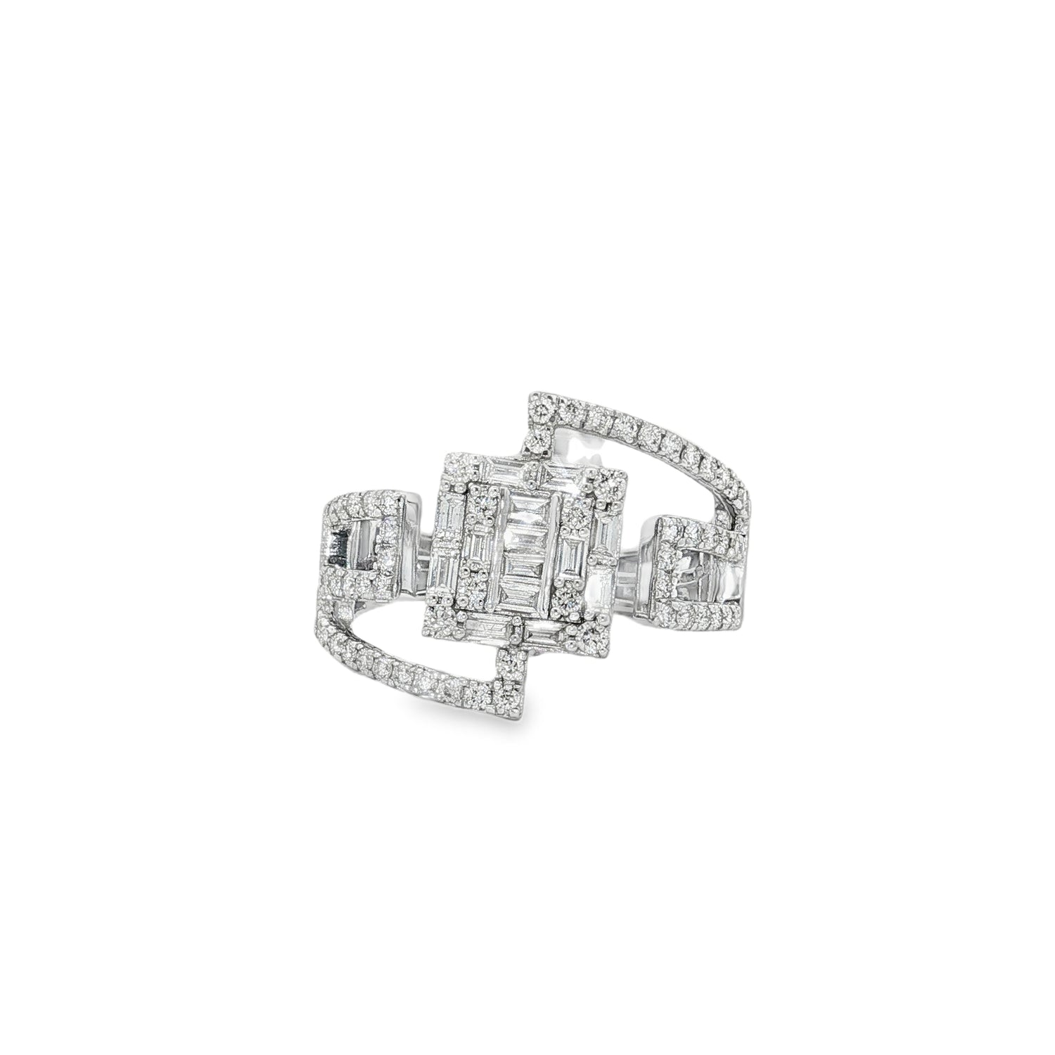 Baguette Diamond Frame Ring in white gold front view