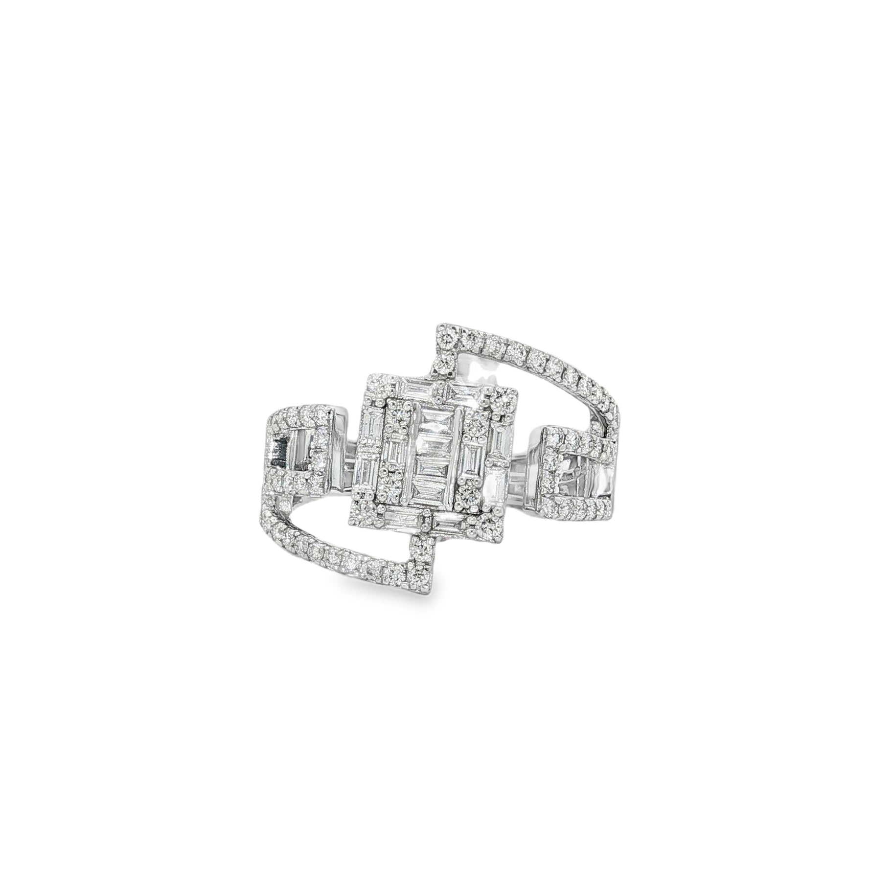 Baguette Diamond Frame Ring in white gold front view