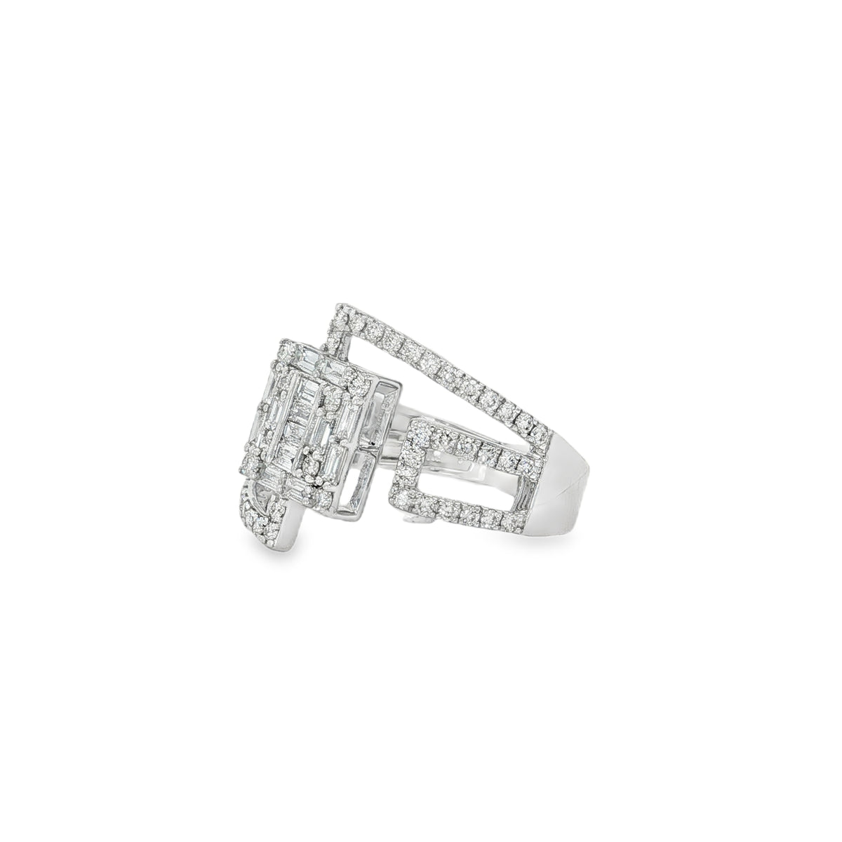 Baguette Diamond Frame Ring in white gold angled view