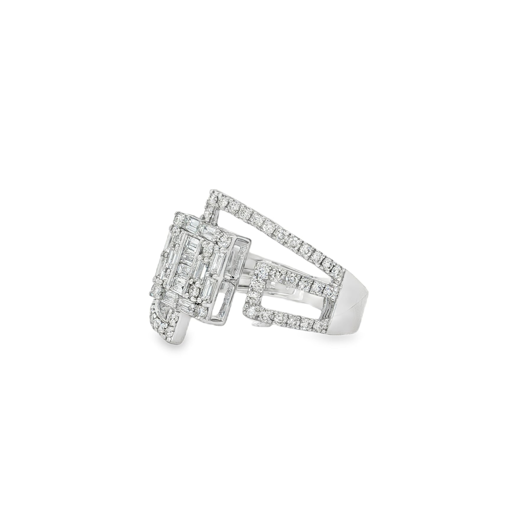 Baguette Diamond Frame Ring in white gold angled view