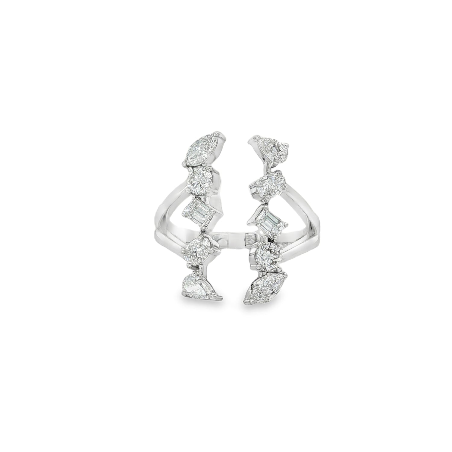 Mixed-Cut Diamond Two-Sided Open Ring in white gold front view
