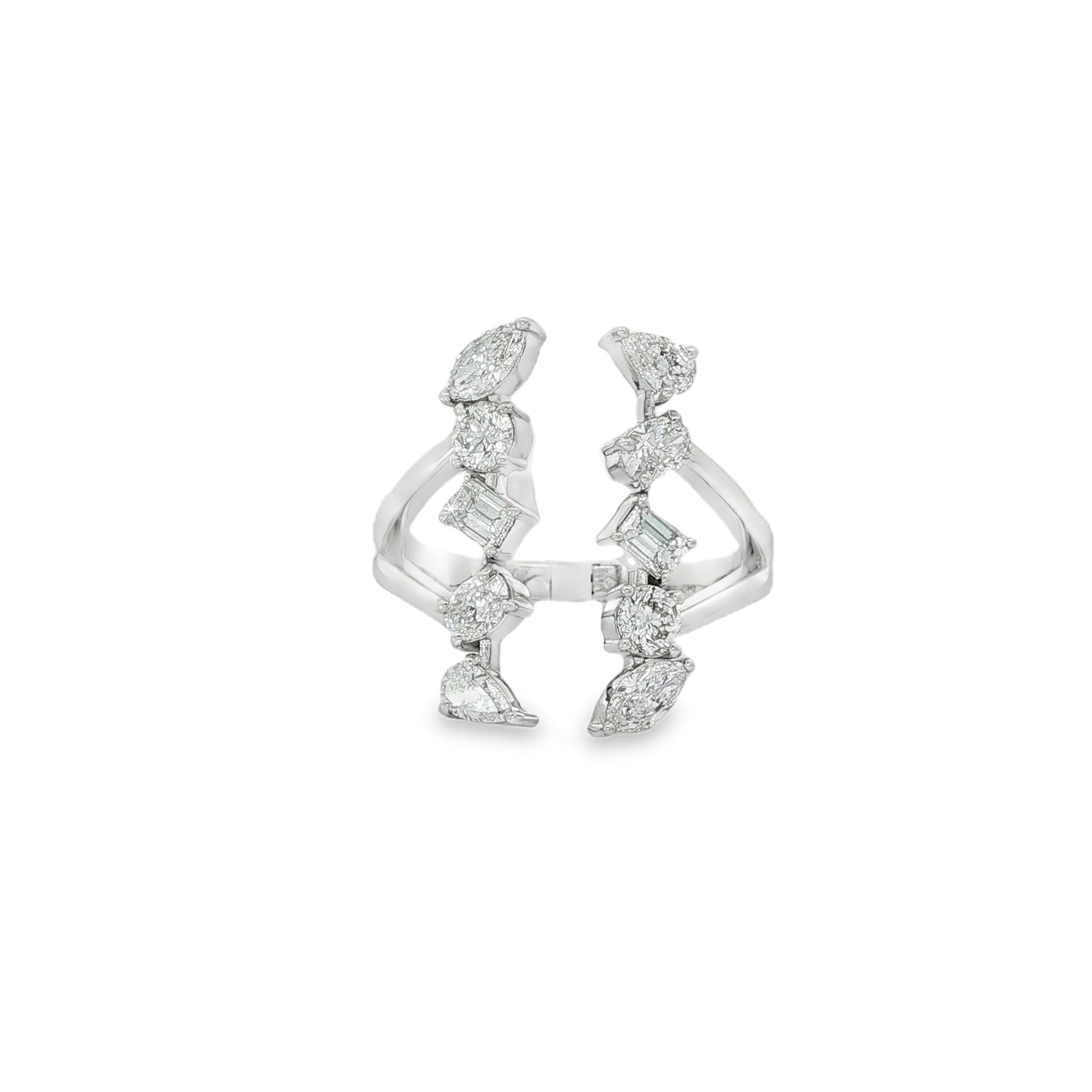 Mixed-Cut Diamond Two-Sided Open Ring in white gold front view