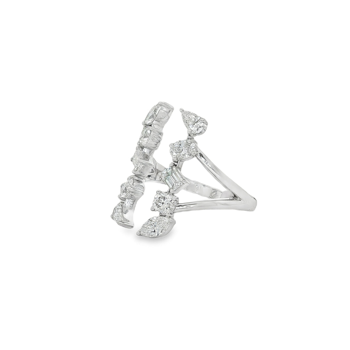 Mixed-Cut Diamond Two-Sided Open Ring in white gold angled view