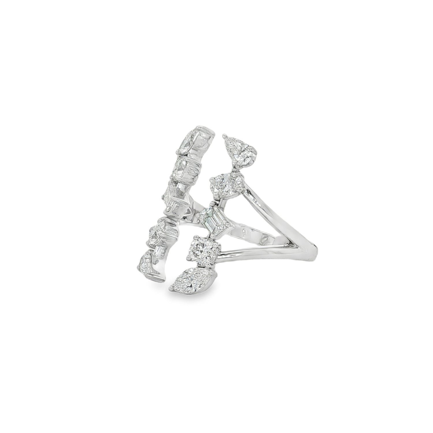 Mixed-Cut Diamond Two-Sided Open Ring in white gold angled view