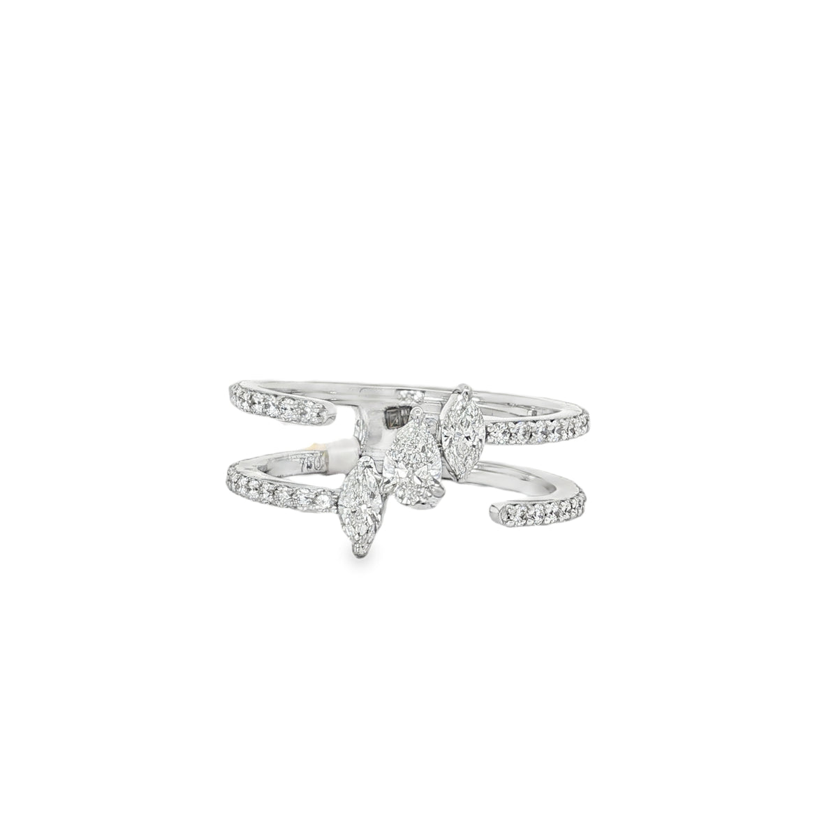 Pear Diamond Triple-Band Ring in white gold front view