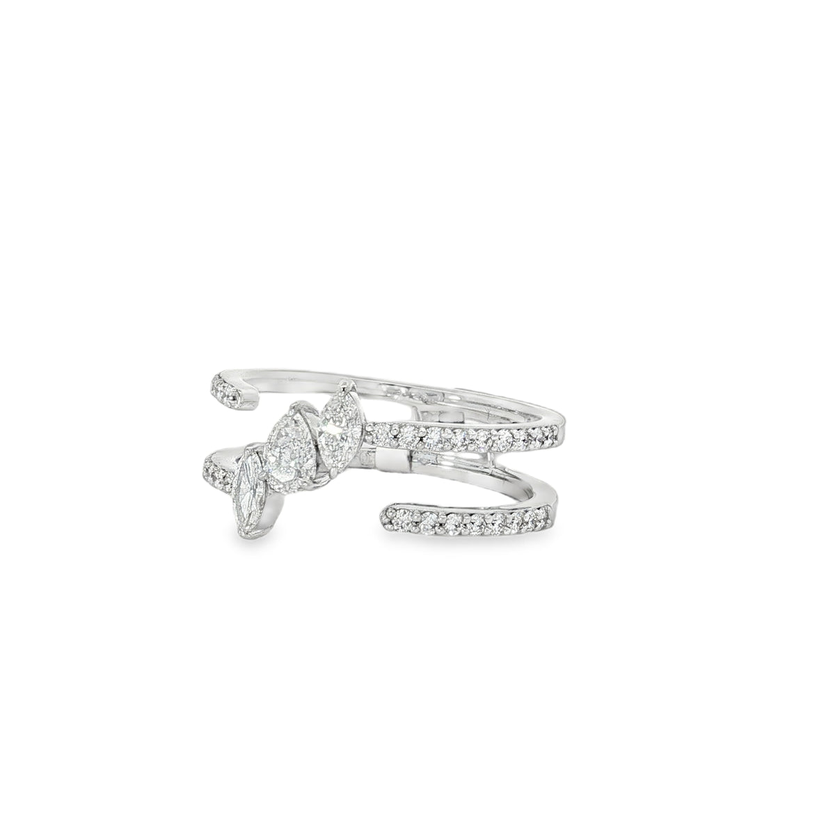 Pear Diamond Triple-Band Ring in white gold angled view