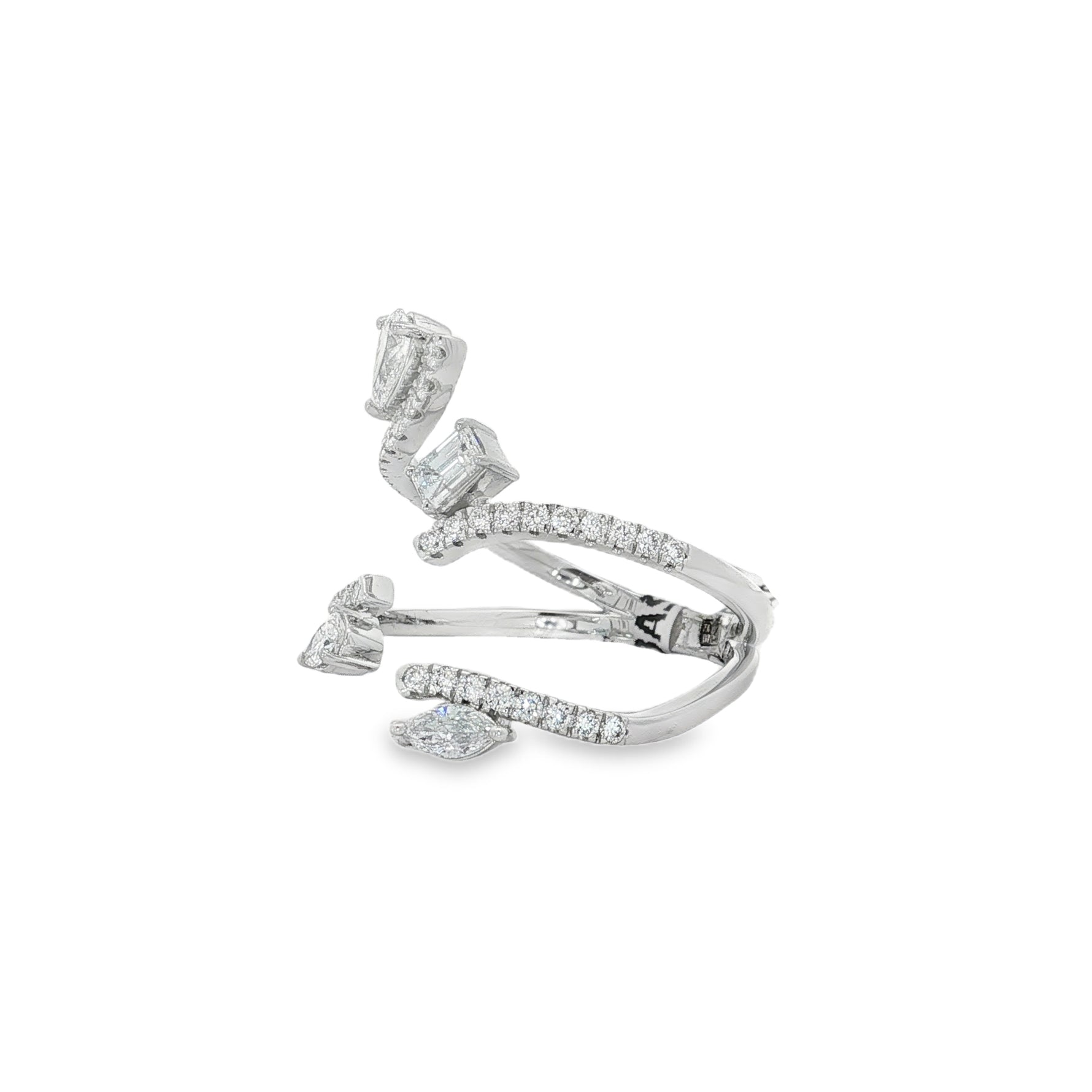 Mixed-Cut Diamond Wrap Ring in white gold angled view