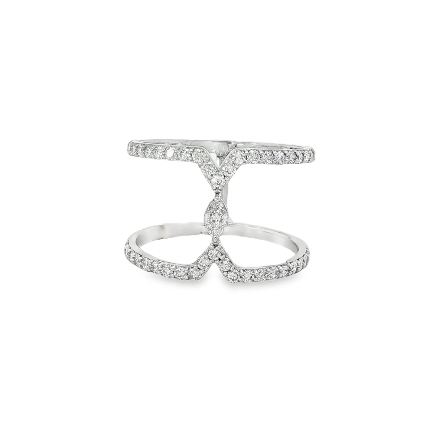 Diamond Bridge Double-Band Ring in white gold front view