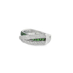 Tsavorite Diamond Double-Row Crossover Ring in white gold angled view