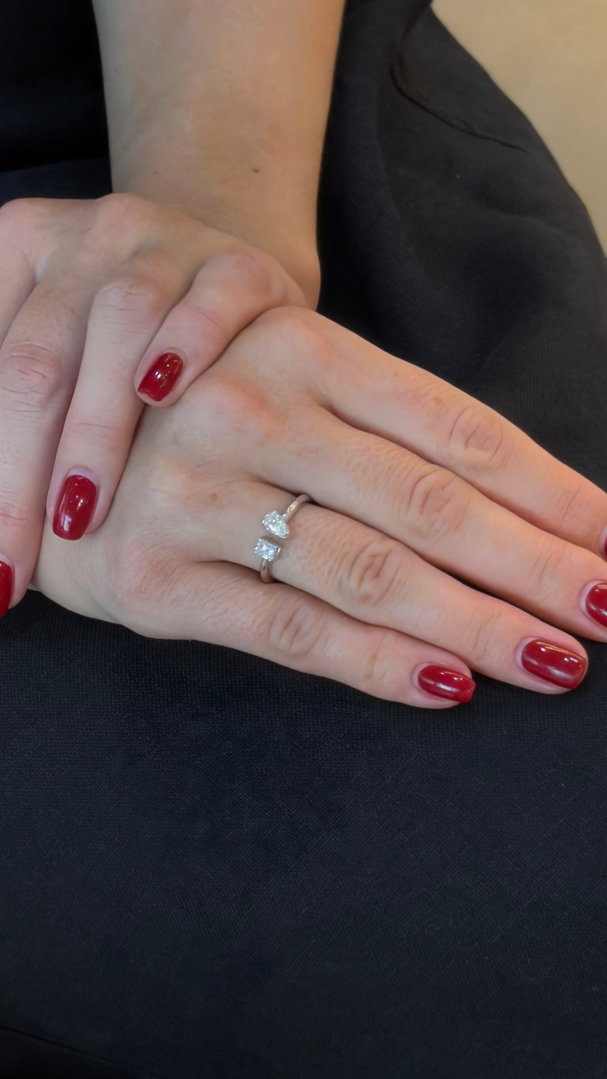 Pear and Emerald-Cut Two-Stone Diamond Ring - additional view