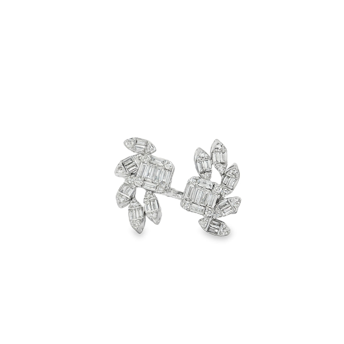 Baguette Diamond Botanical Cluster Ring in white gold front view
